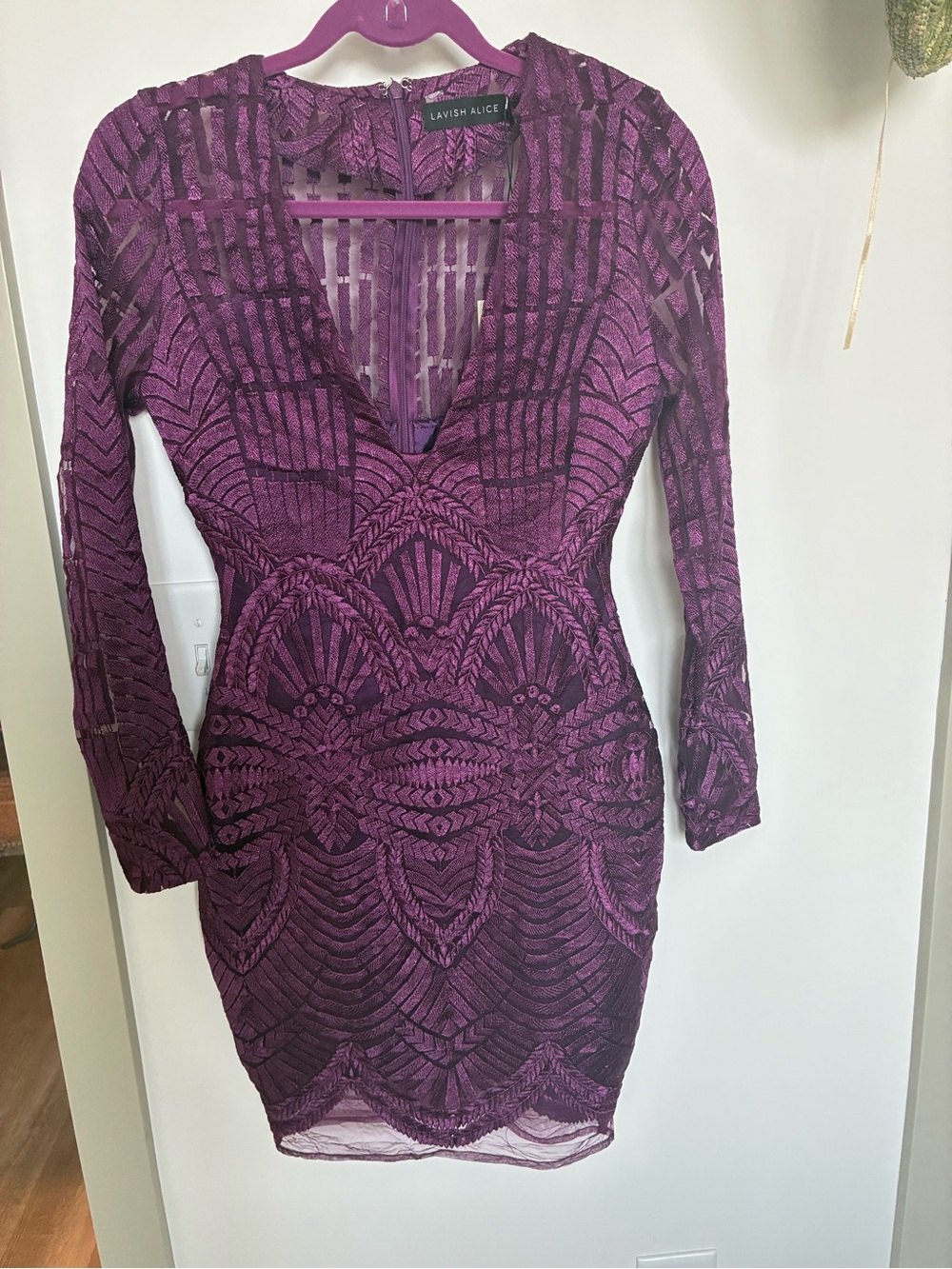 Lavish Alice Deep Purple Lace Long Sleeve Bodycon Dress
